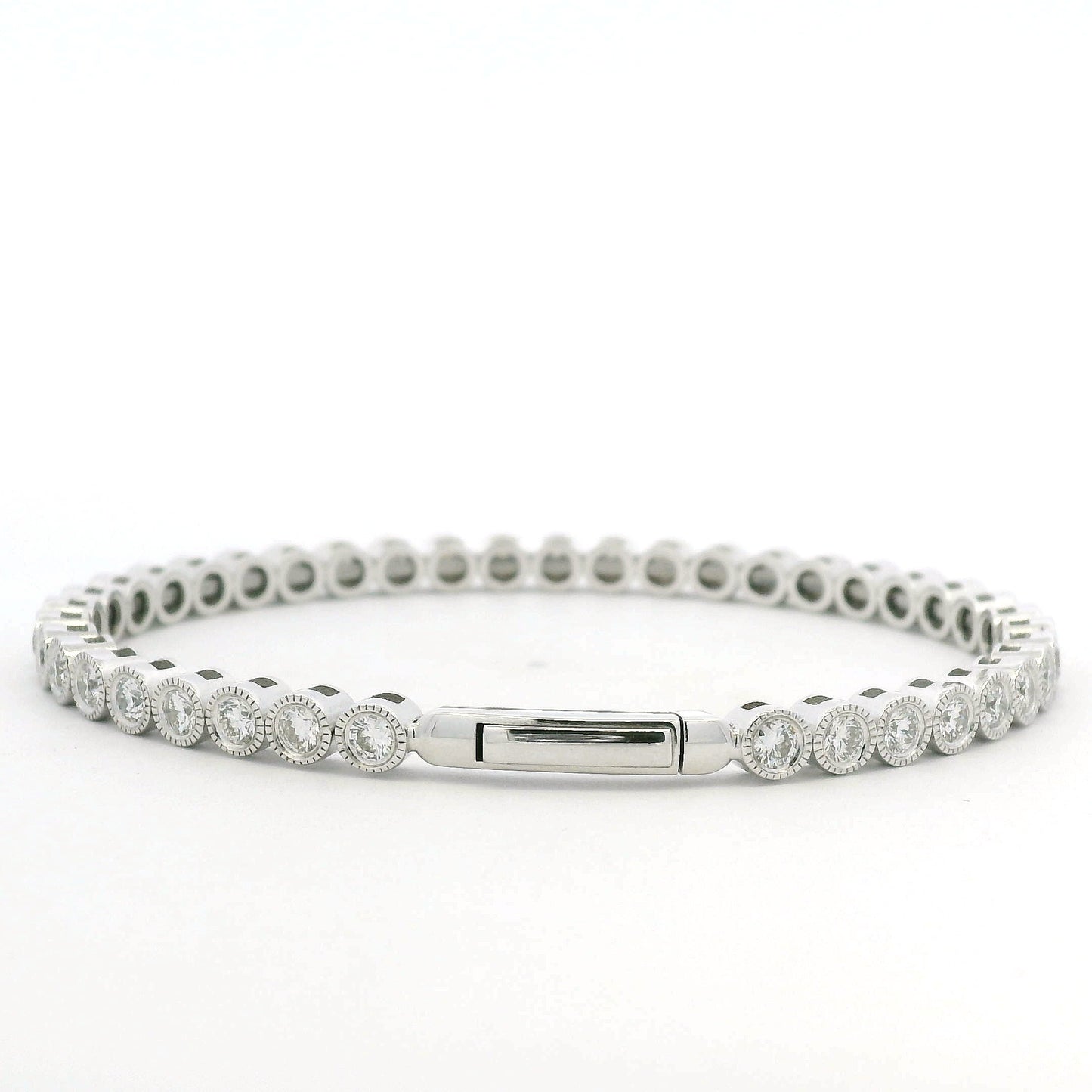 14K White Gold Natural Diamond Bezel Set Bangle Bracelet