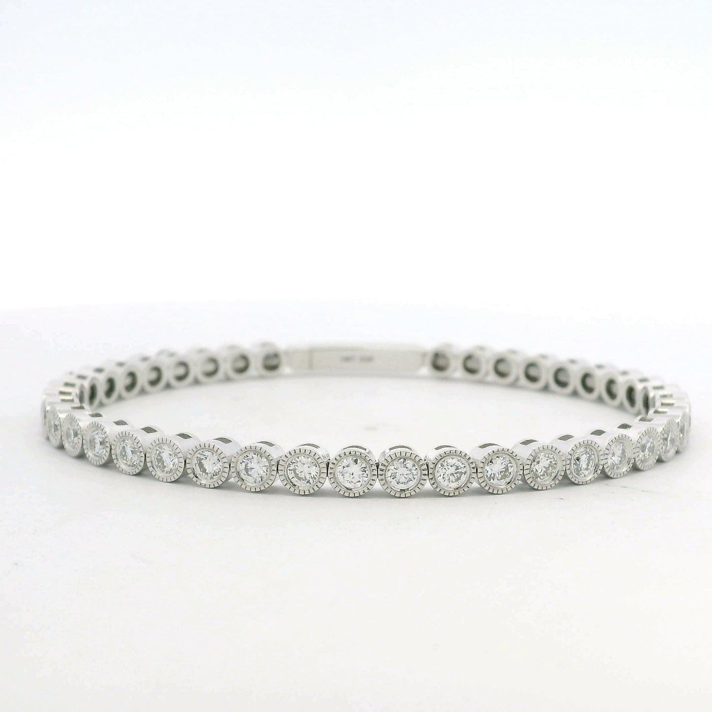 14K White Gold Natural Diamond Bezel Set Bangle Bracelet