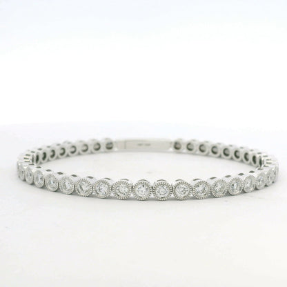 14K White Gold Natural Diamond Bezel Set Bangle Bracelet