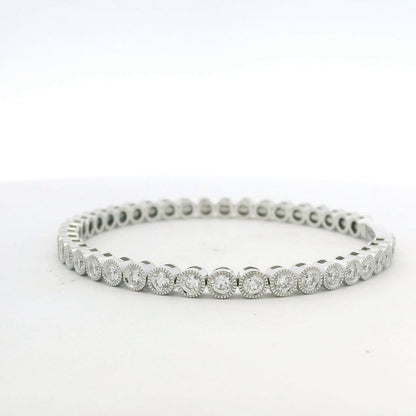 14K White Gold Natural Diamond Bezel Set Bangle Bracelet