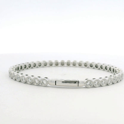 14K White Gold Natural Diamond Bezel Set Bangle Bracelet