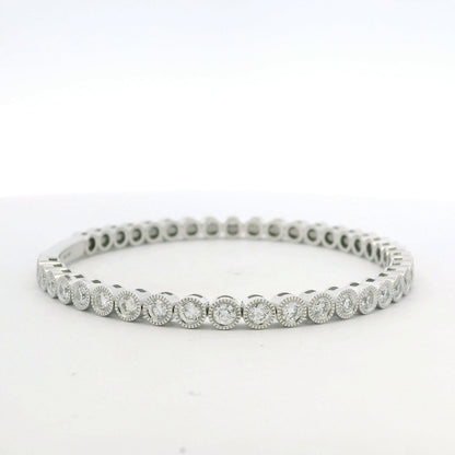 14K White Gold Natural Diamond Bezel Set Bangle Bracelet