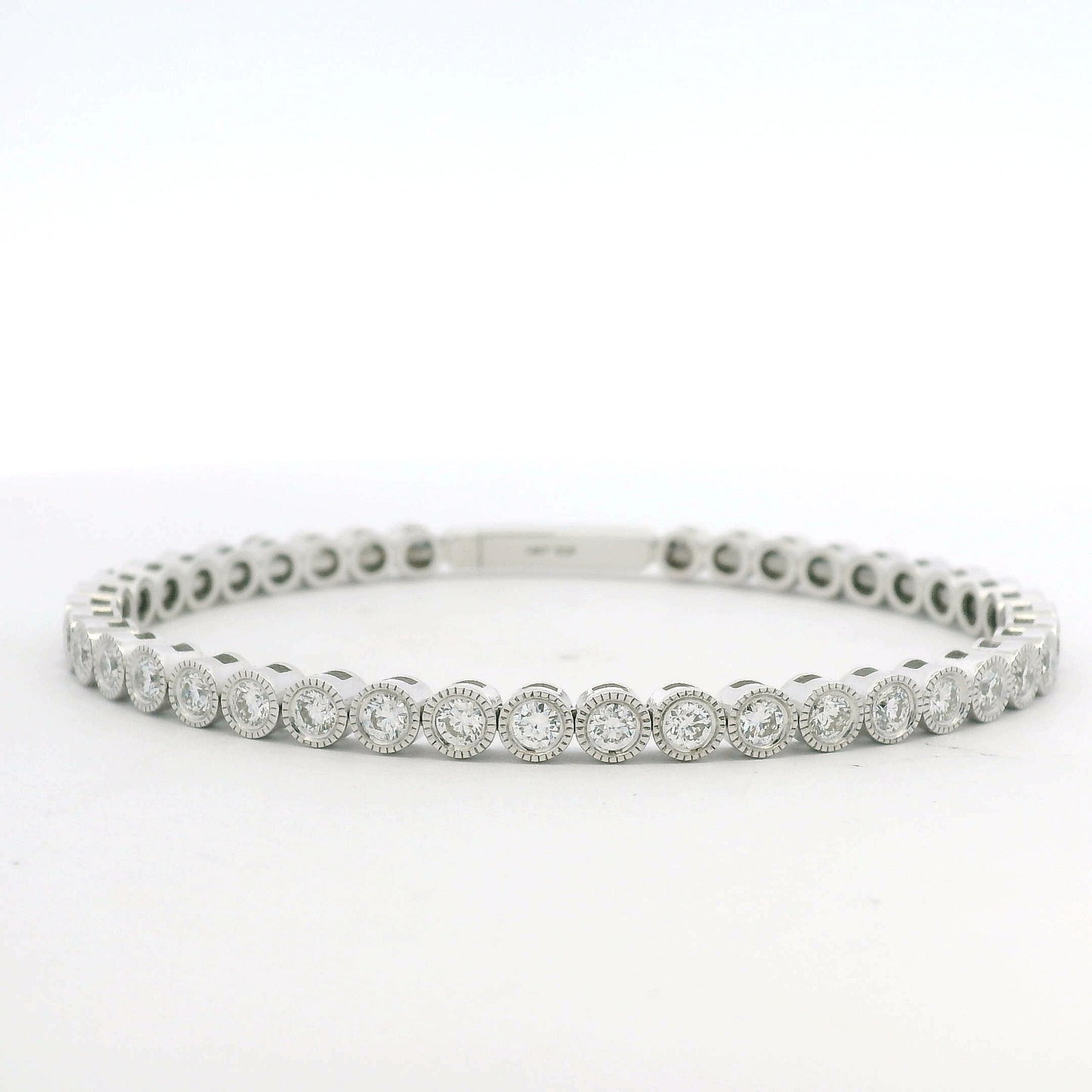 14K White Gold Natural Diamond Bezel Set Bangle Bracelet
