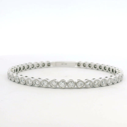 14K White Gold Natural Diamond Bezel Set Bangle Bracelet