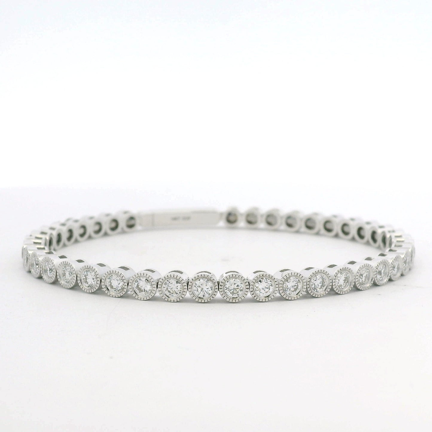 14K White Gold Natural Diamond Bezel Set Bangle Bracelet