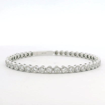 14K White Gold Natural Diamond Bezel Set Bangle Bracelet