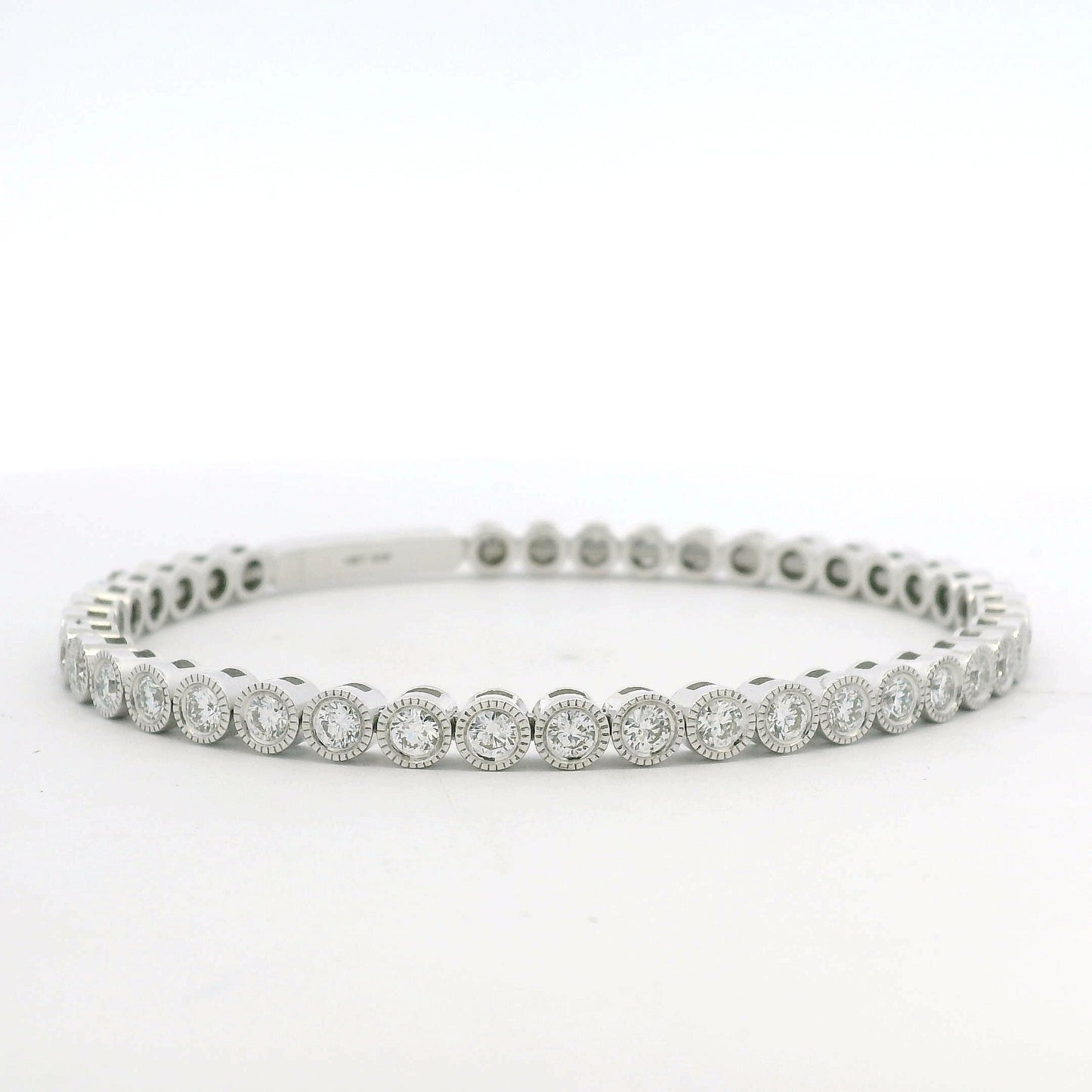 14K White Gold Natural Diamond Bezel Set Bangle Bracelet