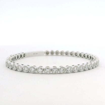 14K White Gold Natural Diamond Bezel Set Bangle Bracelet