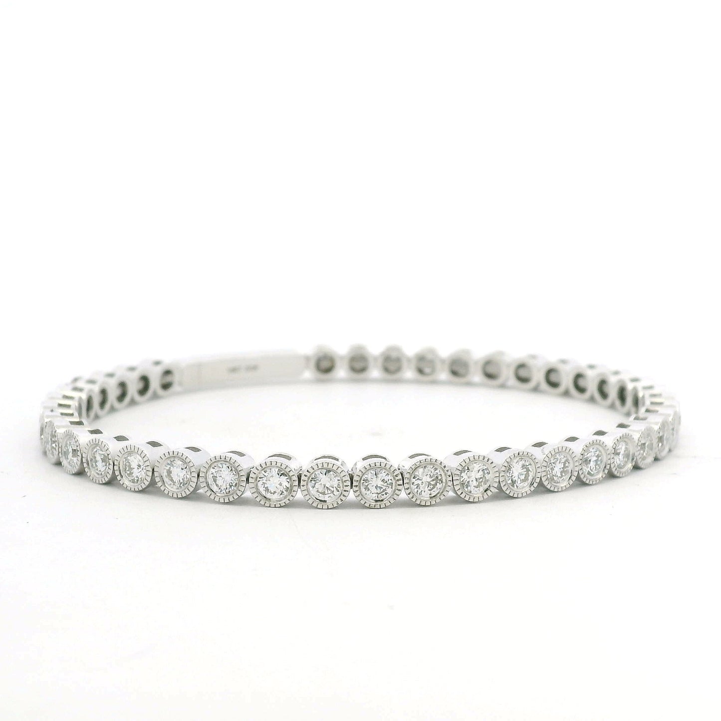 14K White Gold Natural Diamond Bezel Set Bangle Bracelet