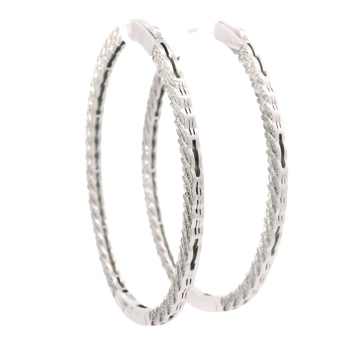 14K White Gold Natural 9.36 Carat Diamond Inside-Out Hoop Earrings