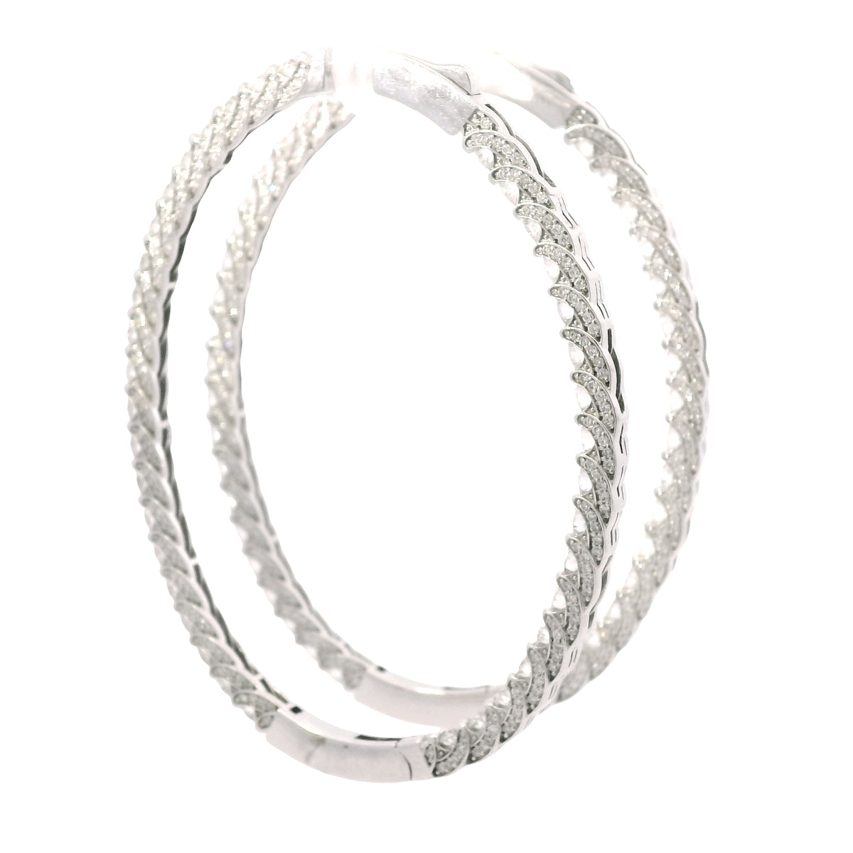14K White Gold Natural 9.36 Carat Diamond Inside-Out Hoop Earrings