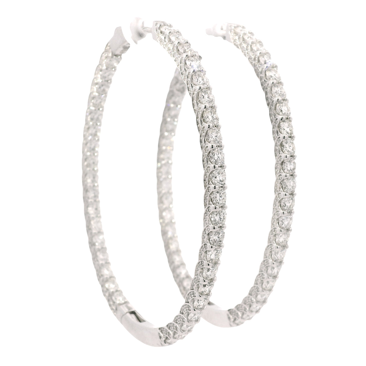 14K White Gold Natural 9.36 Carat Diamond Inside-Out Hoop Earrings