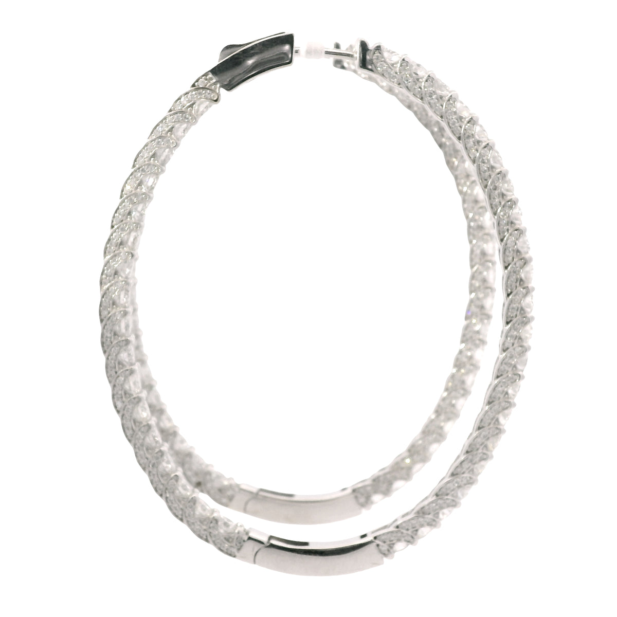 14K White Gold Natural 9.36 Carat Diamond Inside-Out Hoop Earrings