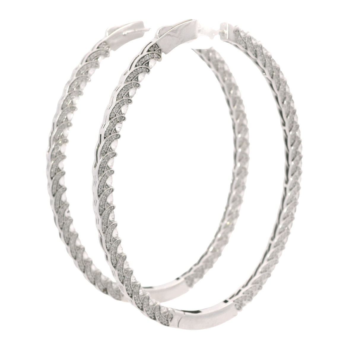 14K White Gold Natural 9.36 Carat Diamond Inside-Out Hoop Earrings