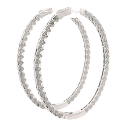 14K White Gold Natural 9.36 Carat Diamond Inside-Out Hoop Earrings