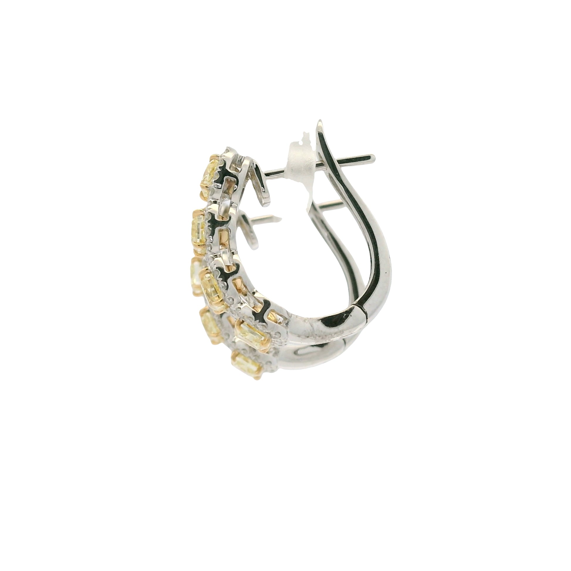 18k Two Tone Gold Natural Yellow Cushion Cut Diamond Halo Earrings