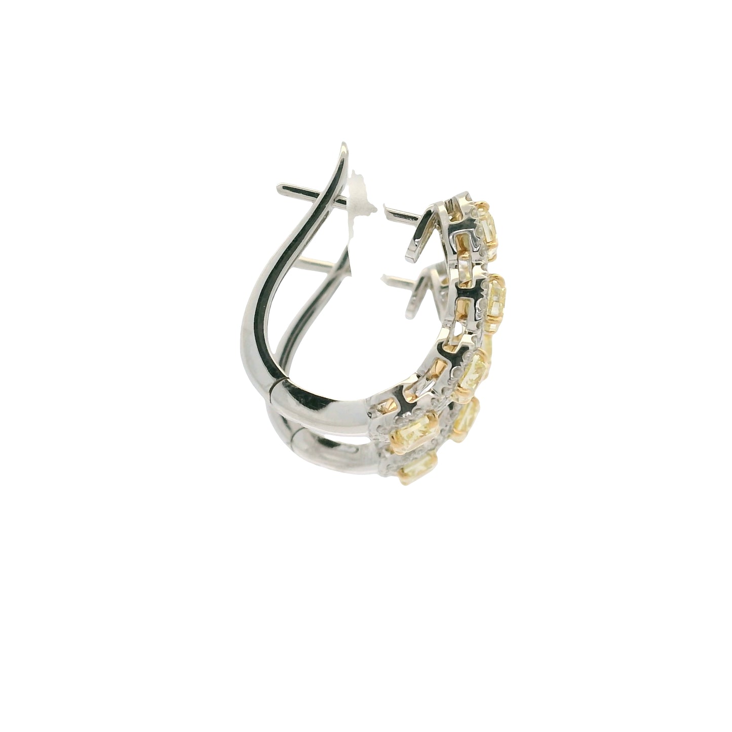 18k Two Tone Gold Natural Yellow Cushion Cut Diamond Halo Earrings