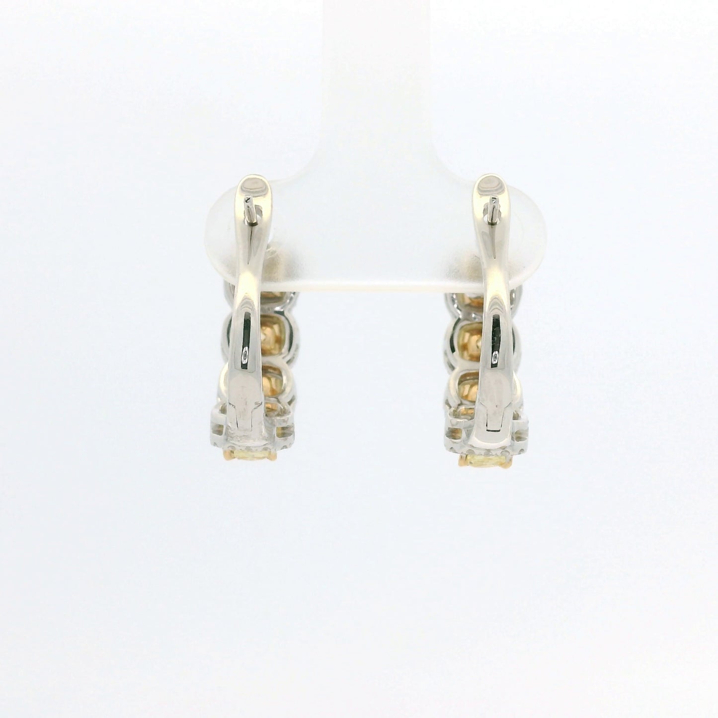18k Two Tone Gold Natural Yellow Cushion Cut Diamond Halo Earrings
