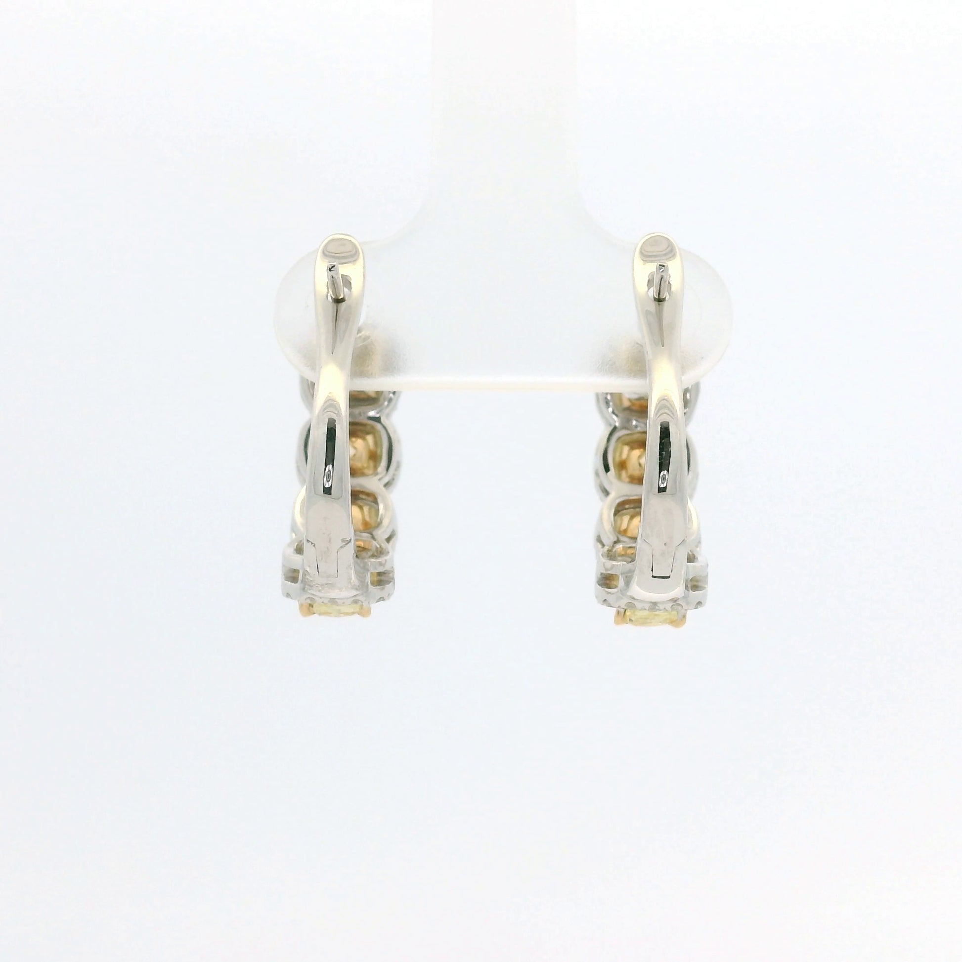 18k Two Tone Gold Natural Yellow Cushion Cut Diamond Halo Earrings