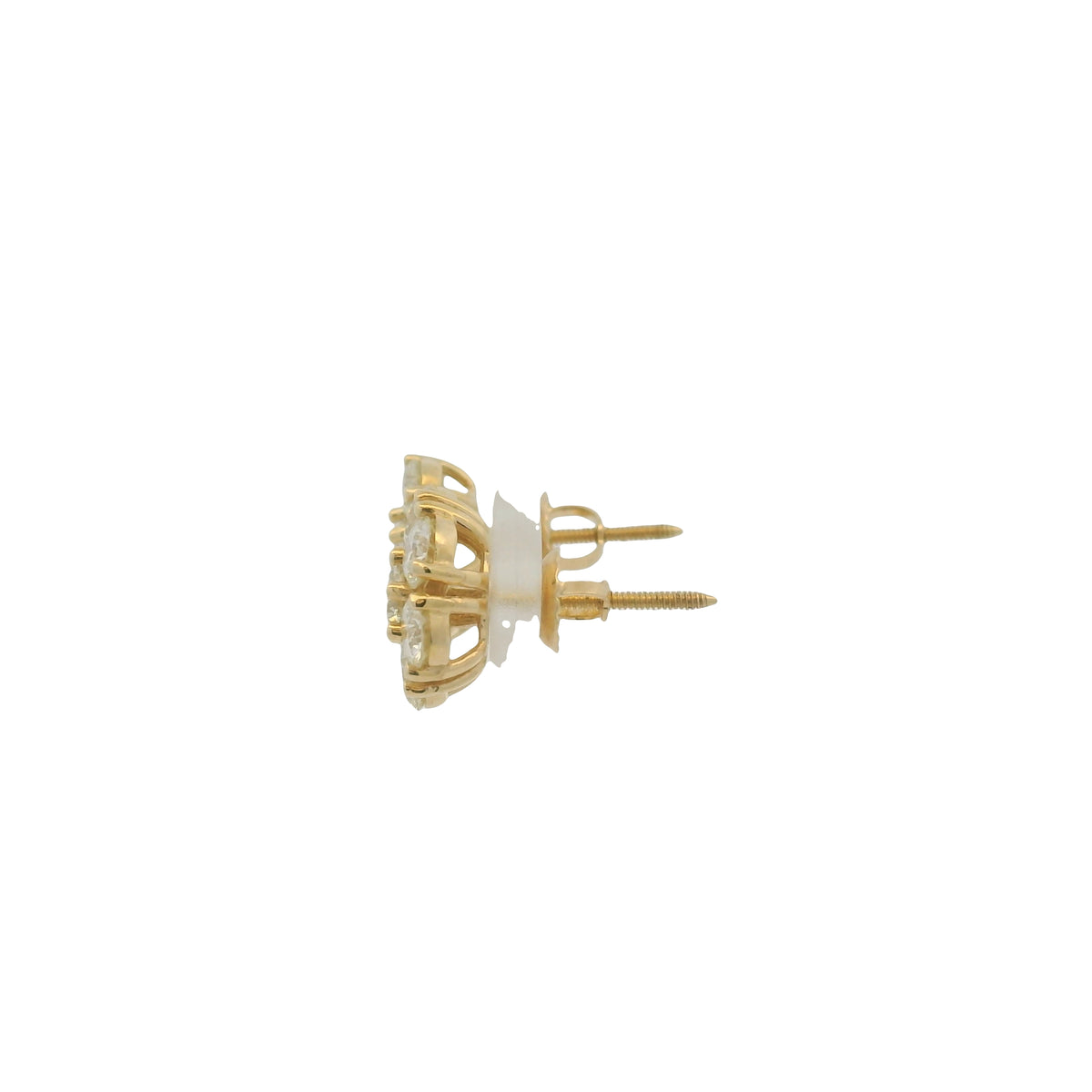 14k Yellow Gold Round Brilliant Cut Diamond Cluster Stud Earrings