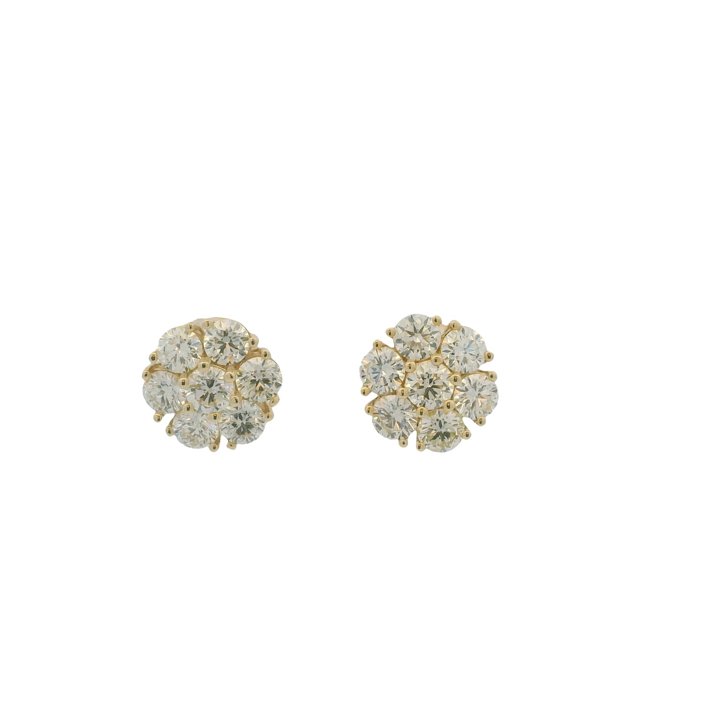 14k Yellow Gold Round Brilliant Cut Diamond Cluster Stud Earrings