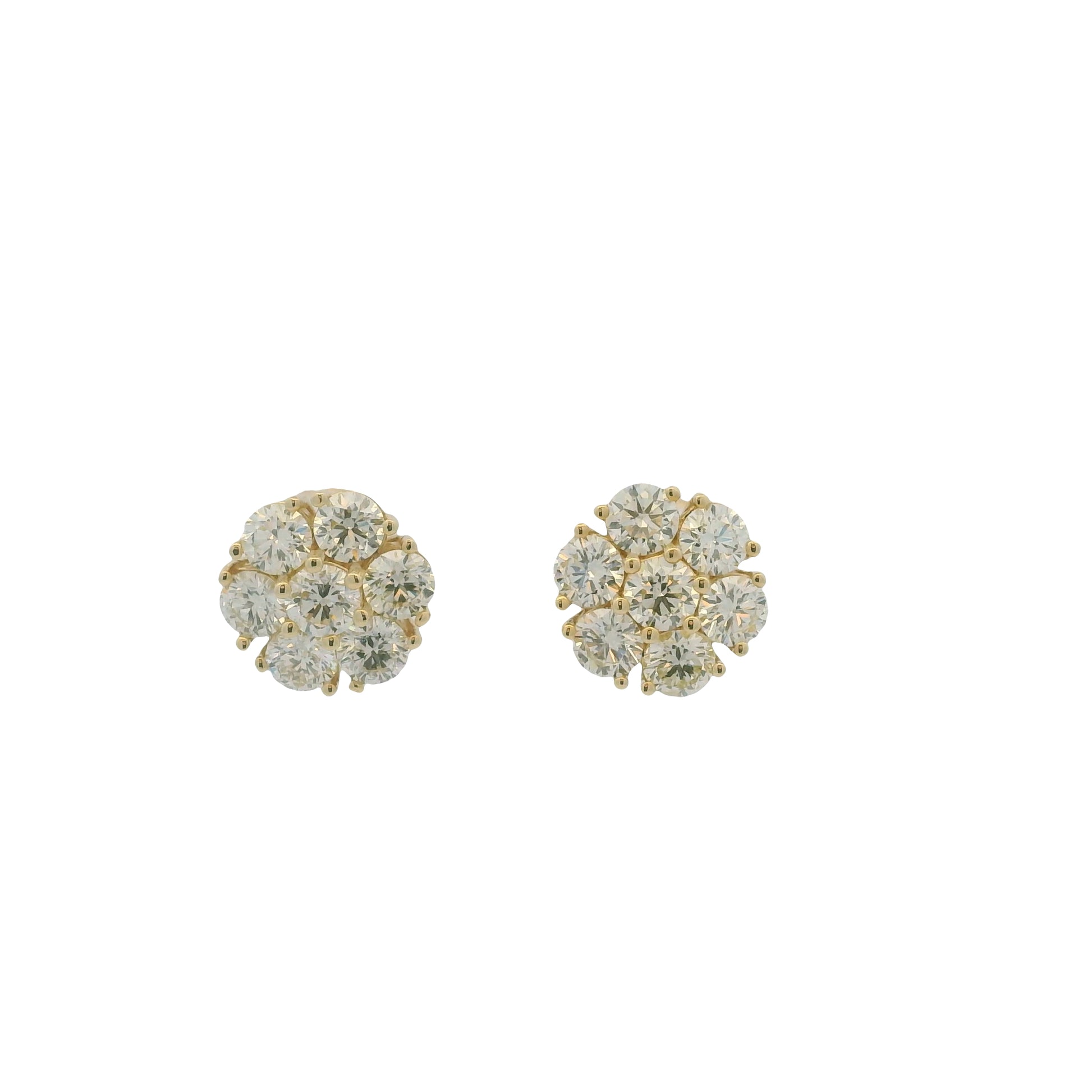 14k Yellow Gold Round Brilliant Cut Diamond Cluster Stud Earrings