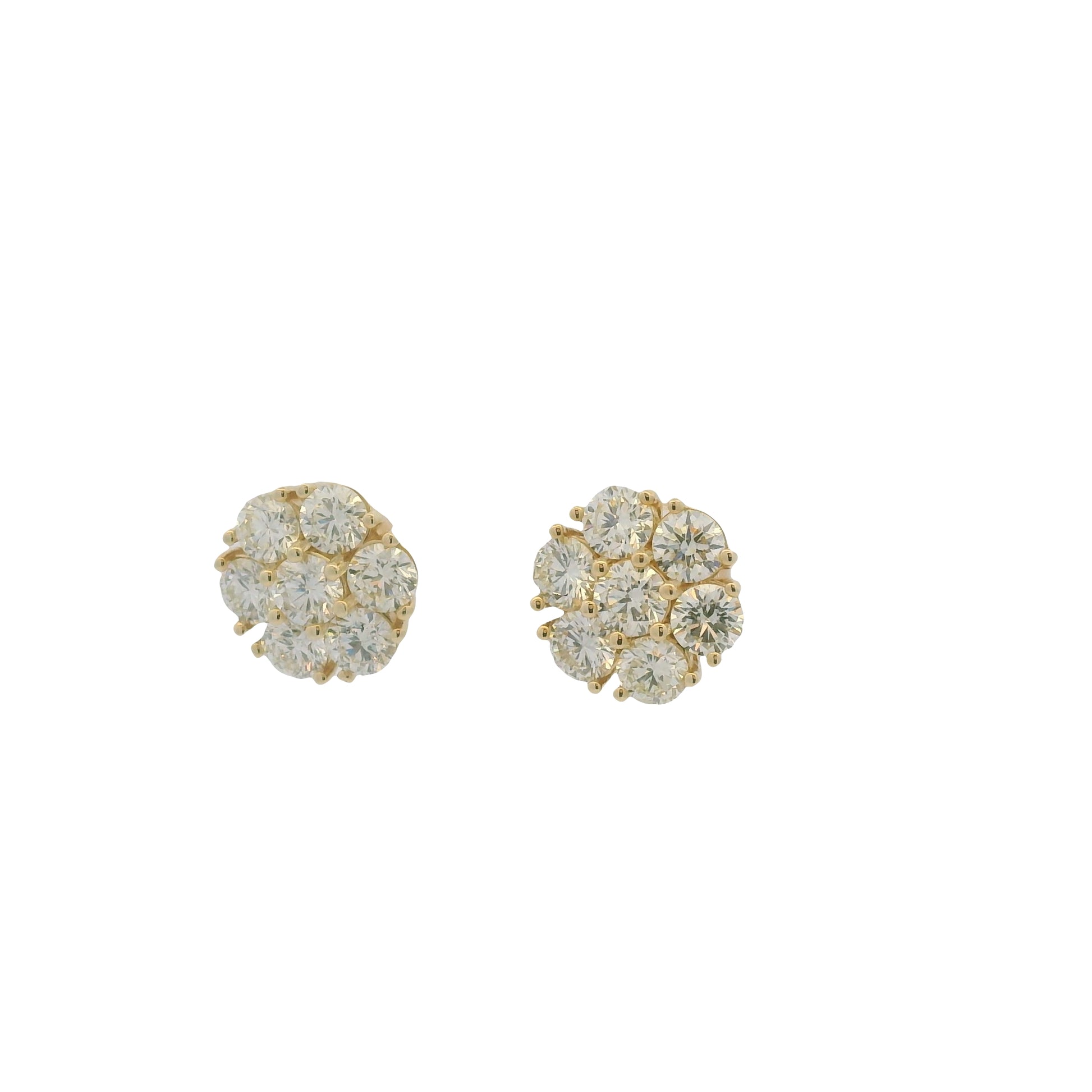 14k Yellow Gold Round Brilliant Cut Diamond Cluster Stud Earrings