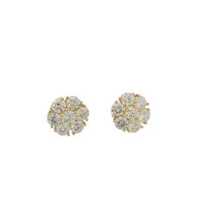 14k Yellow Gold Round Brilliant Cut Diamond Cluster Stud Earrings