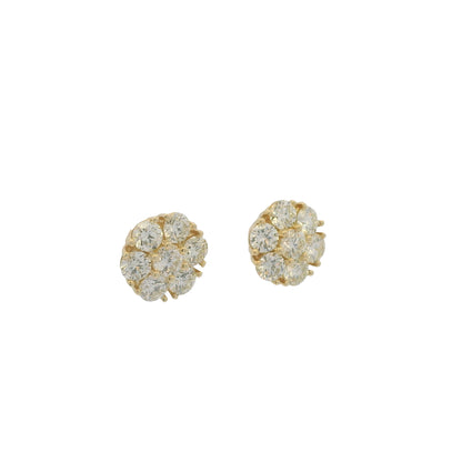 14k Yellow Gold Round Brilliant Cut Diamond Cluster Stud Earrings
