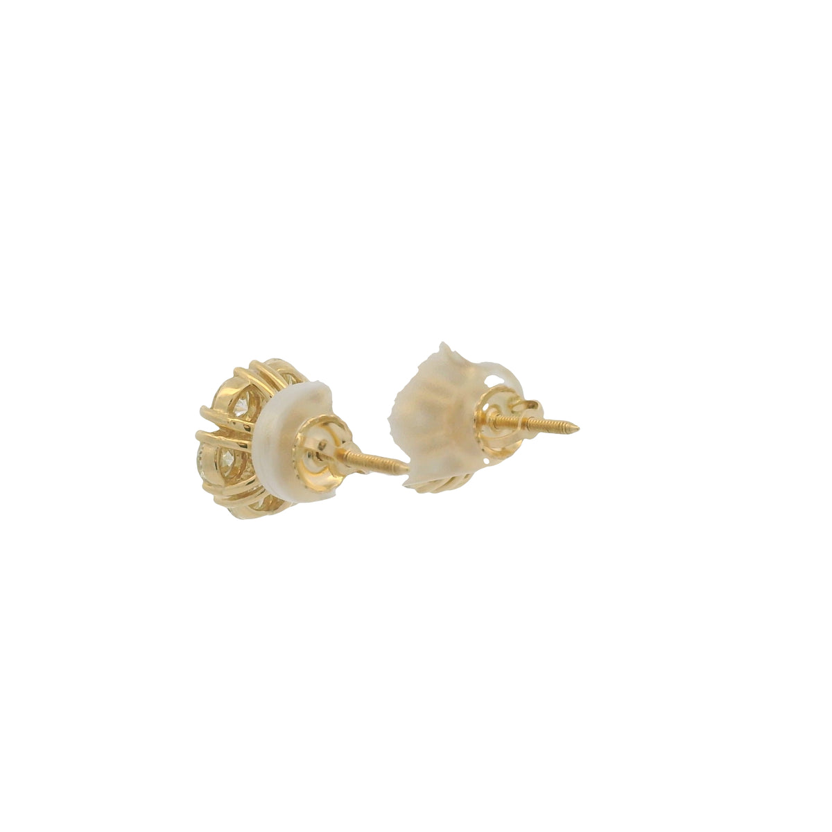 14k Yellow Gold Round Brilliant Cut Diamond Cluster Stud Earrings