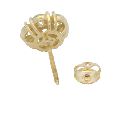 14k Yellow Gold Round Brilliant Cut Diamond Cluster Stud Earrings