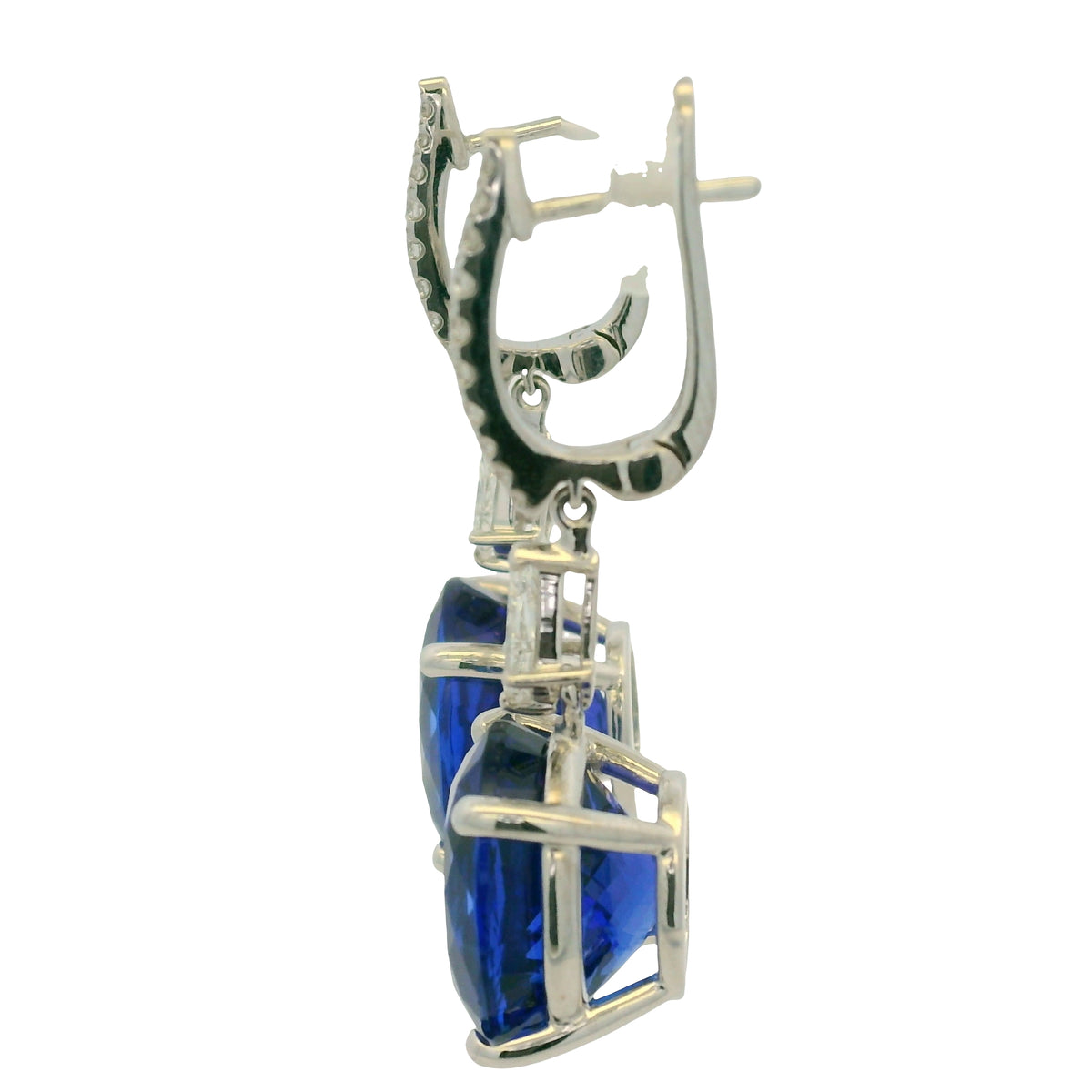 18K White Gold Natural Tanzanite& Diamonds Drop Earrings