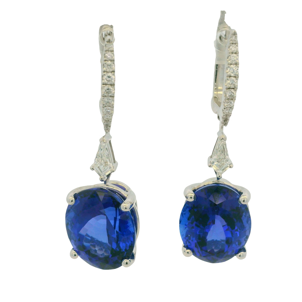 18K White Gold Natural Tanzanite& Diamonds Drop Earrings