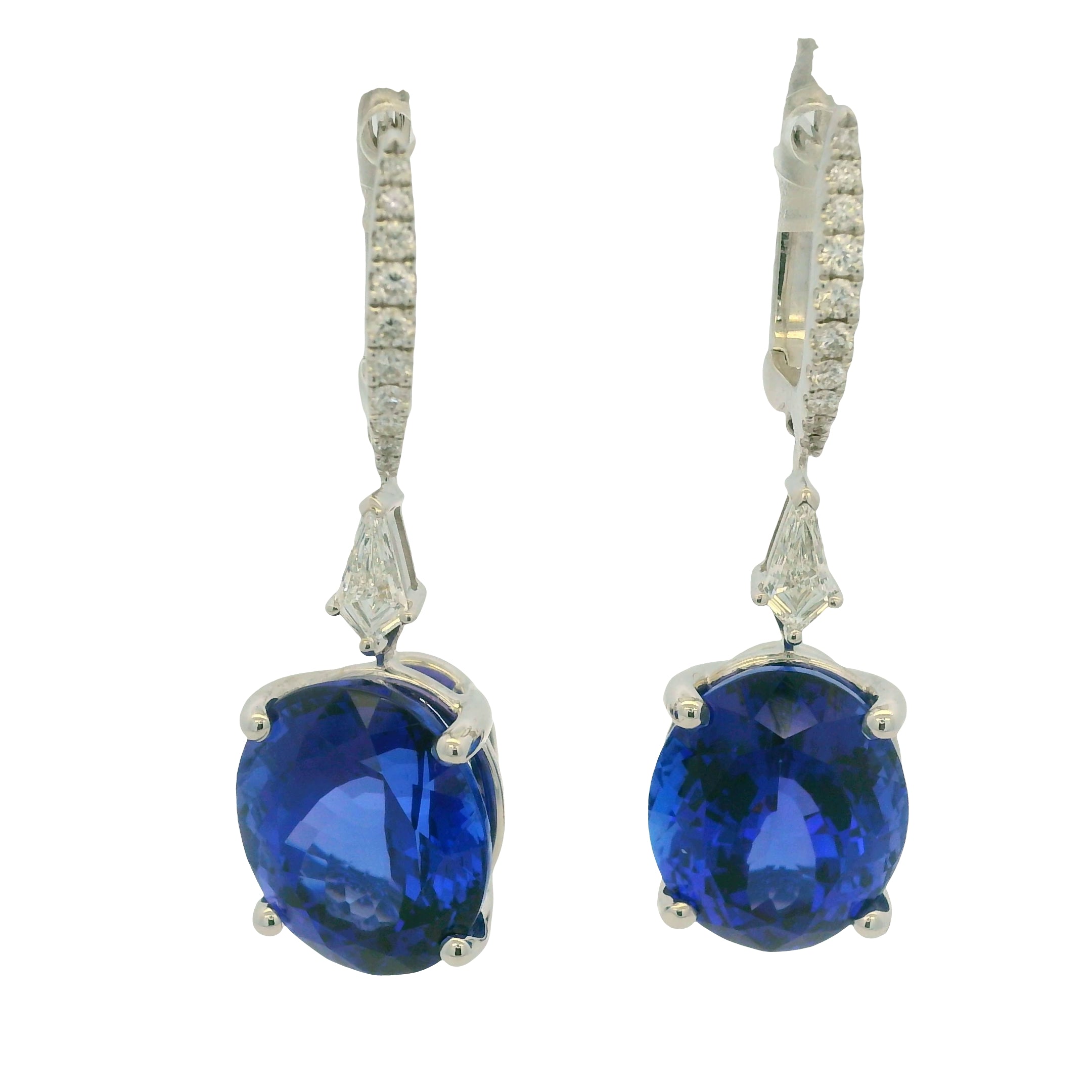 18K White Gold Natural Tanzanite& Diamonds Drop Earrings
