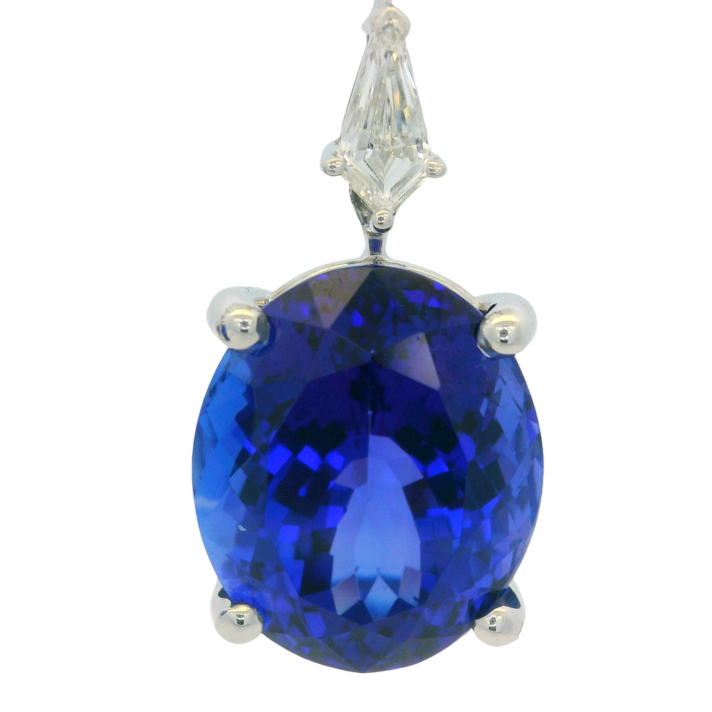 18K White Gold Natural Tanzanite& Diamonds Drop Earrings