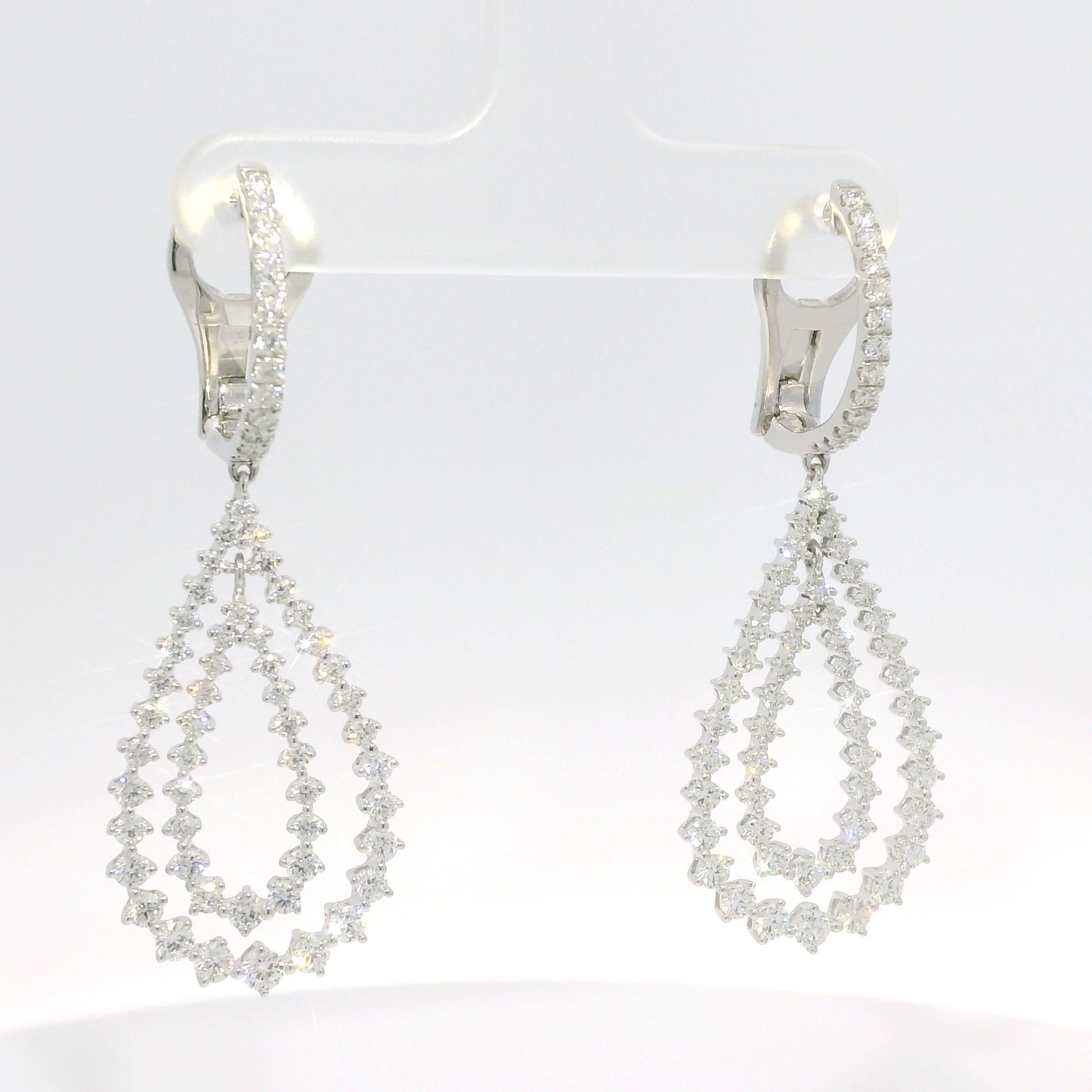 18K White Gold Natural Diamond Double Tear Drop Earrings