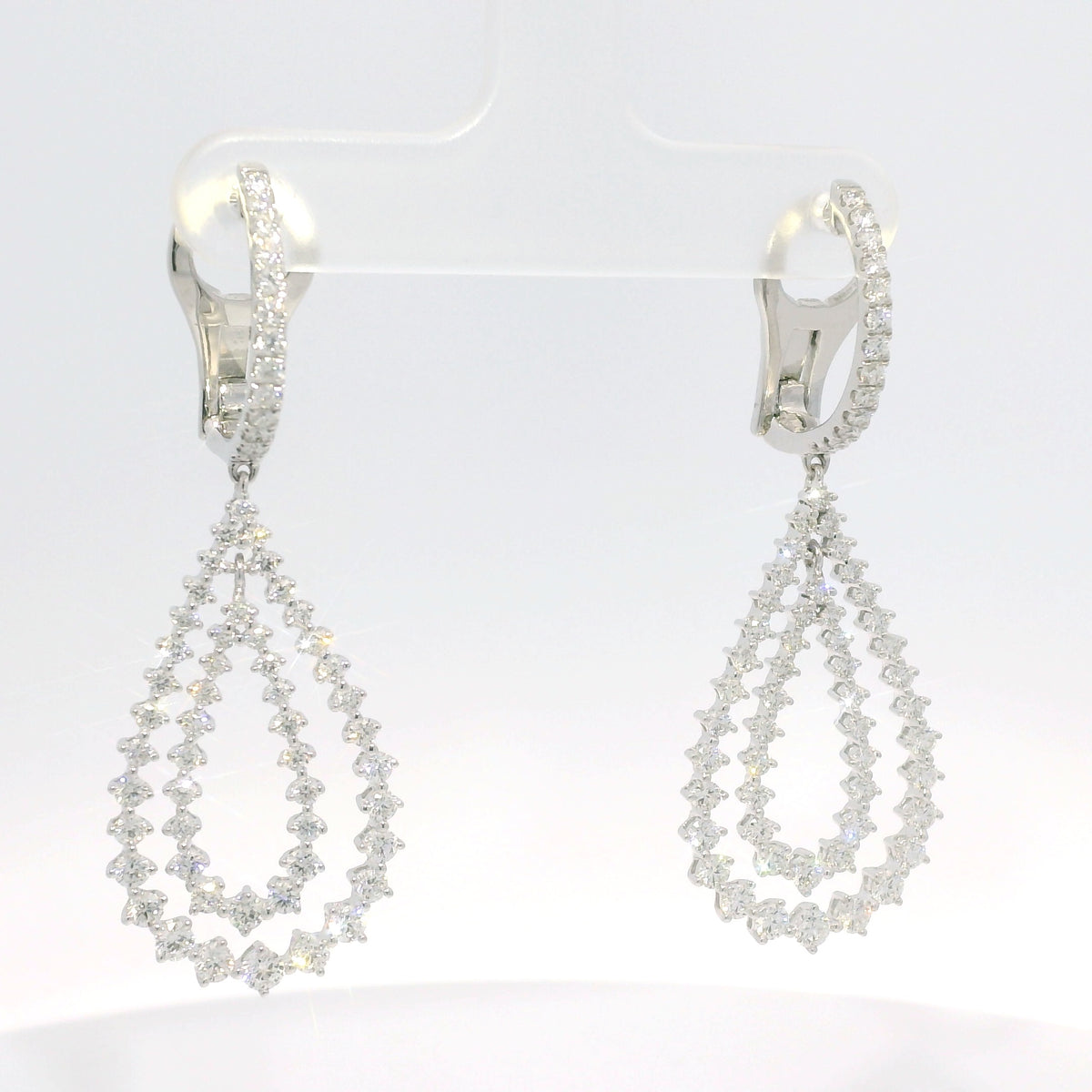 18K White Gold Natural Diamond Double Tear Drop Earrings — product photo 3