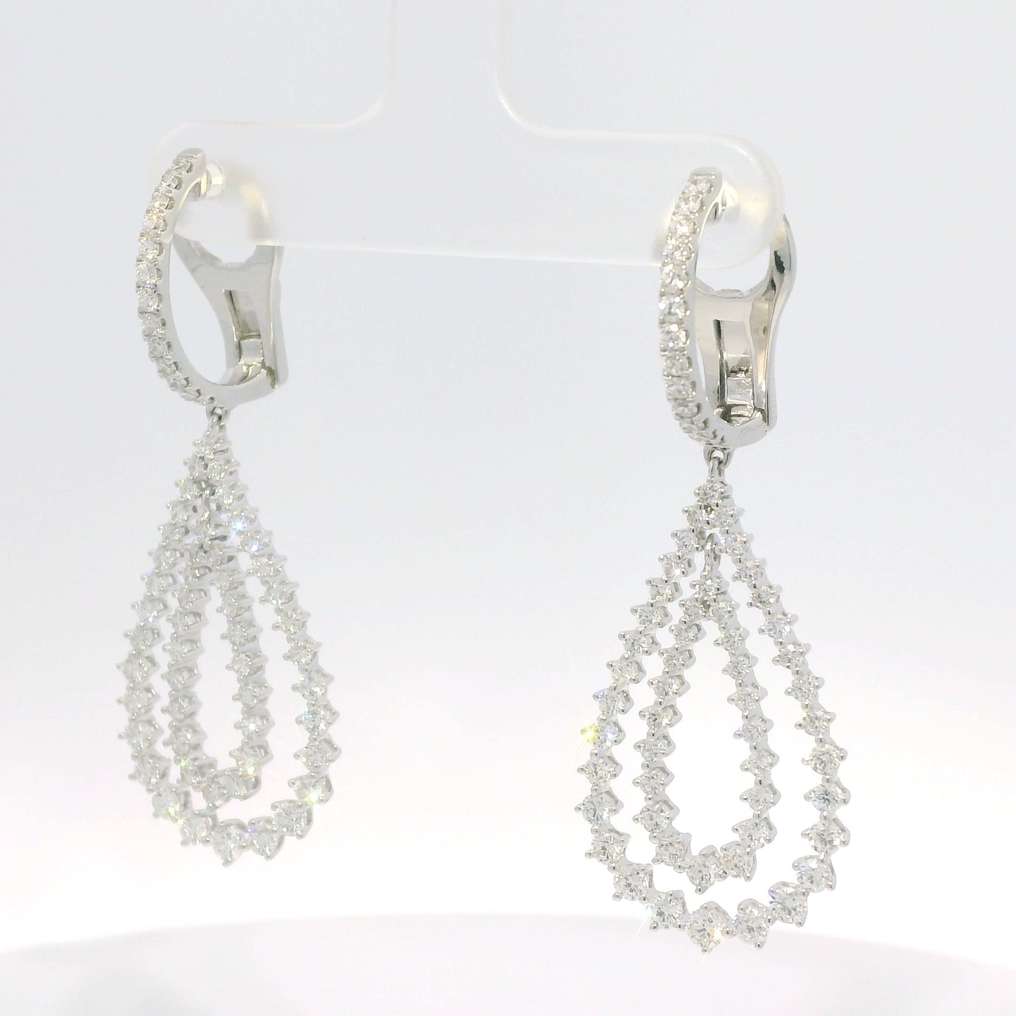 18K White Gold Natural Diamond Double Tear Drop Earrings