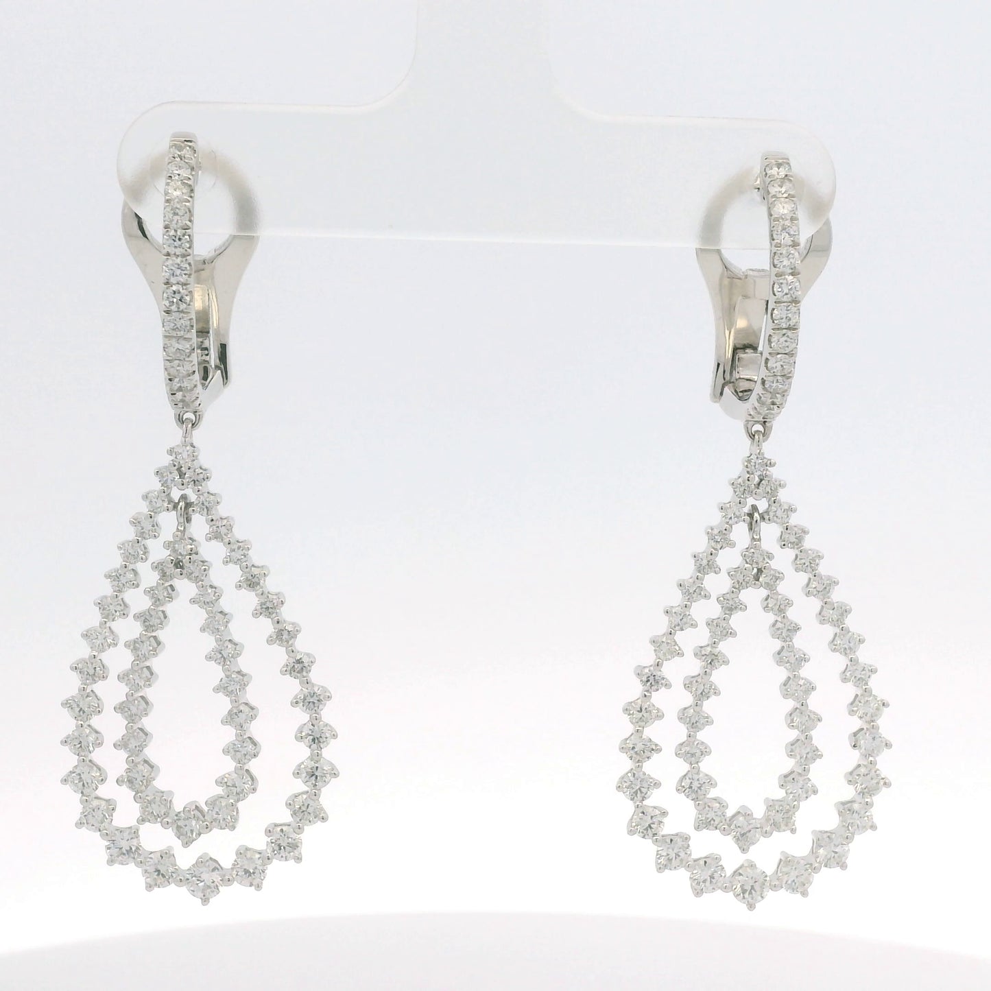 18K White Gold Natural Diamond Double Tear Drop Earrings