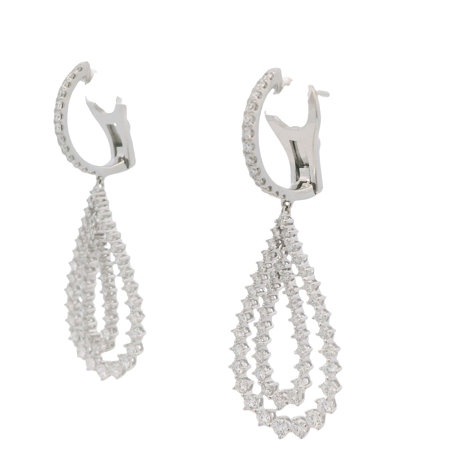 18K White Gold Natural Diamond Double Tear Drop Earrings