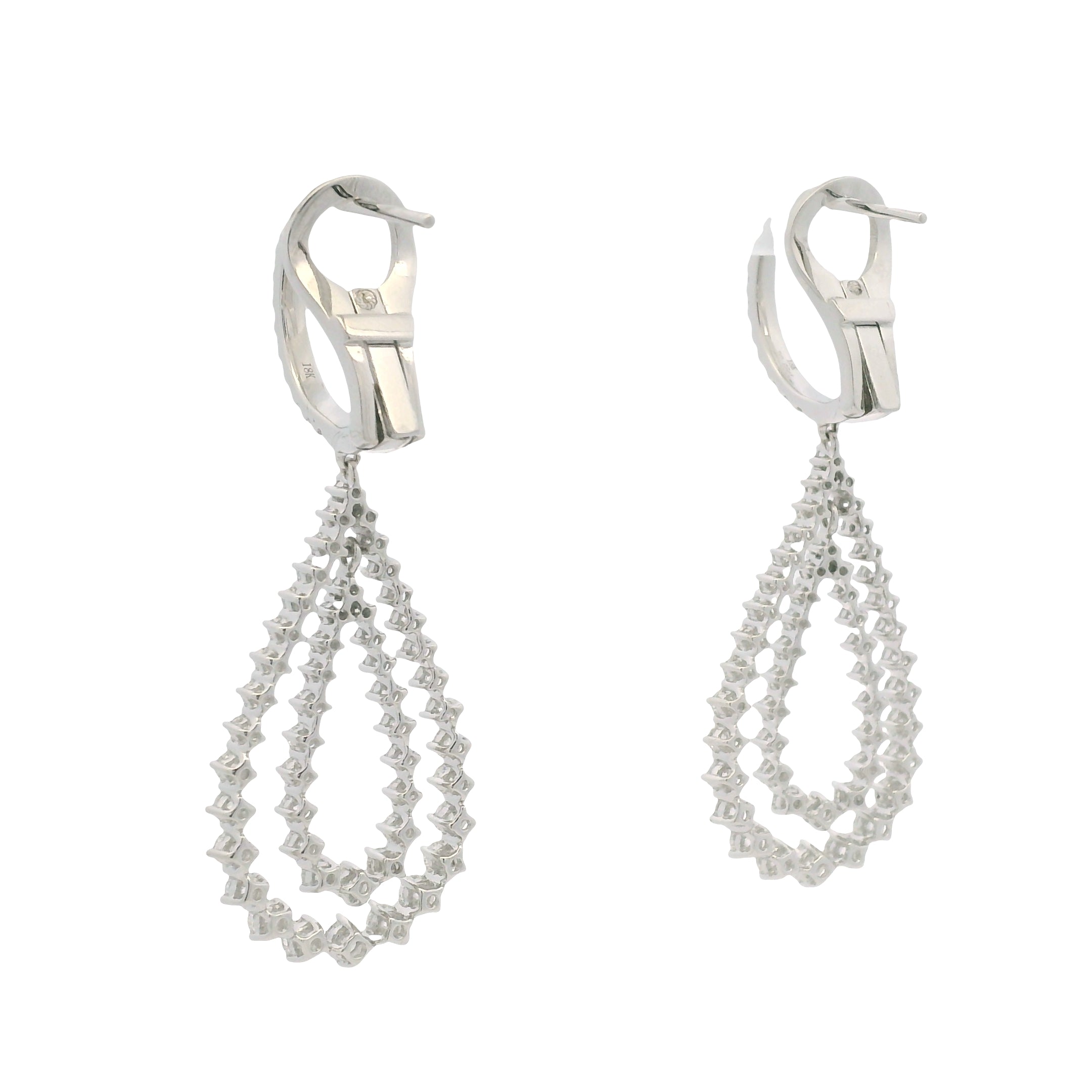 18K White Gold Natural Diamond Double Tear Drop Earrings