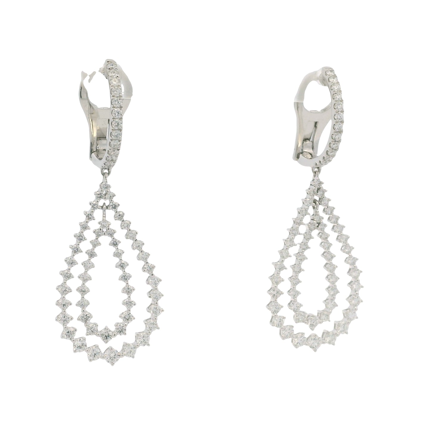 18K White Gold Natural Diamond Double Tear Drop Earrings