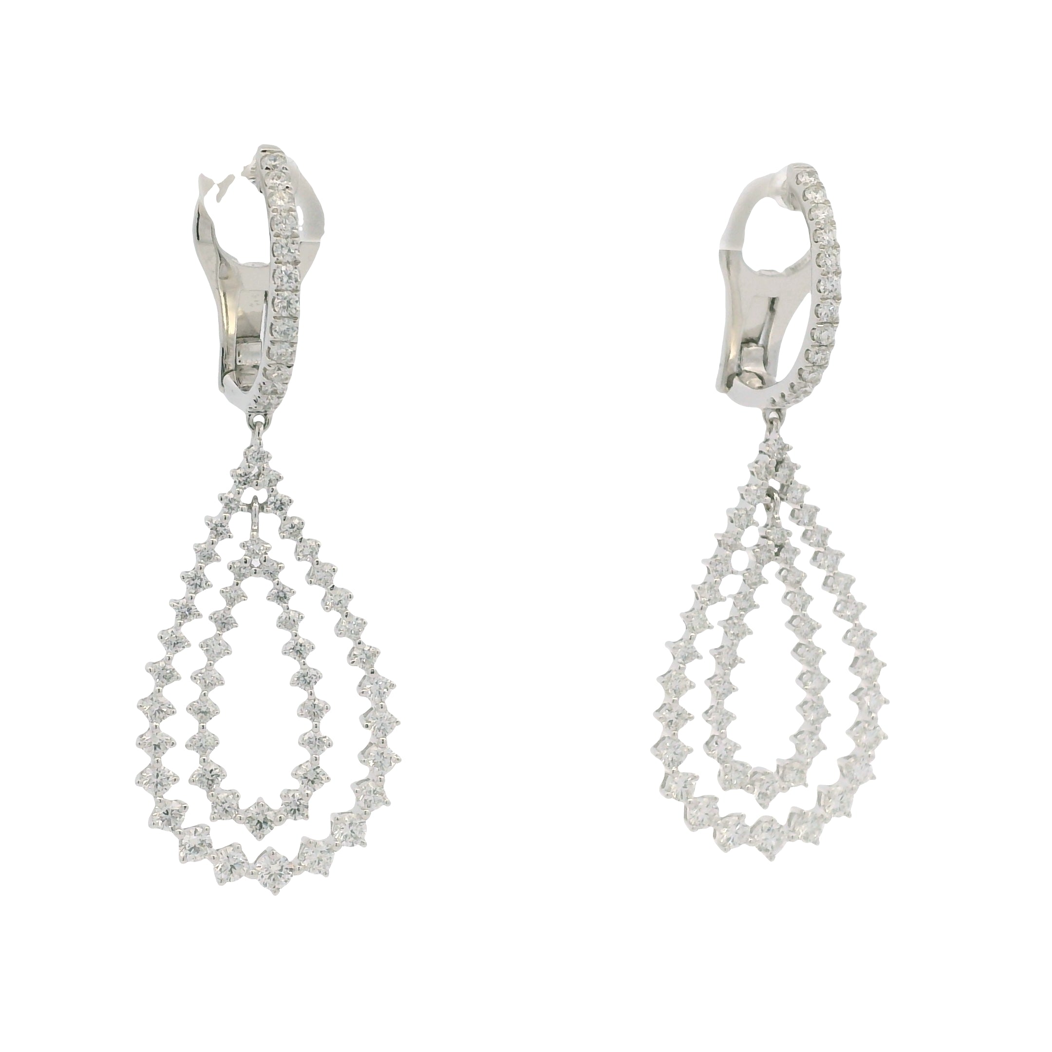 18K White Gold Natural Diamond Double Tear Drop Earrings