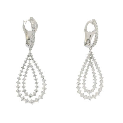 18K White Gold Natural Diamond Double Tear Drop Earrings