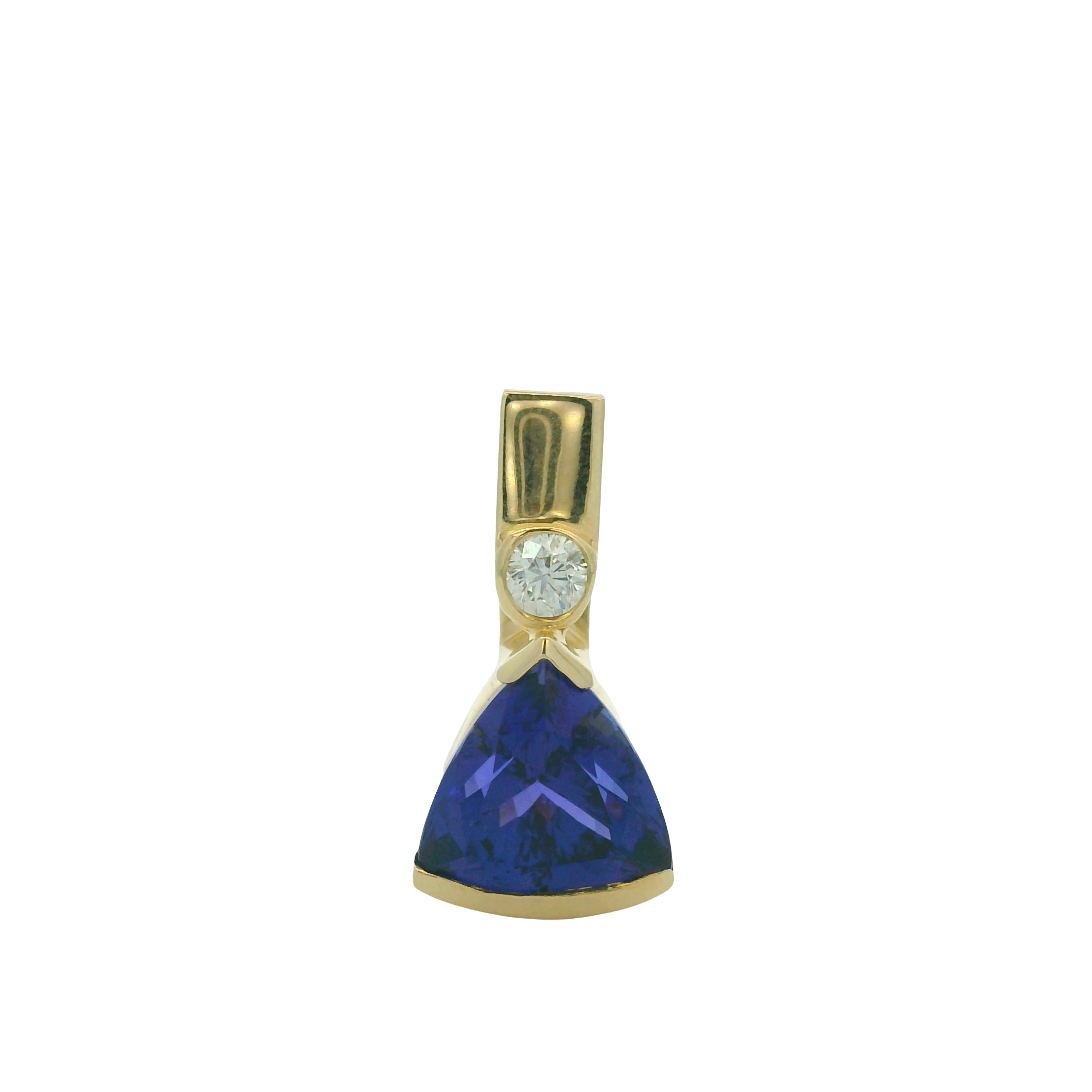 14K Yellow Gold Trillion Tanzanite 6.65Cwt With Natural Round Diamond 0.24 Cwt Pendant Necklace