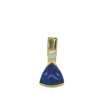 14K Yellow Gold Trillion Tanzanite 6.65Cwt With Natural Round Diamond 0.24 Cwt Pendant Necklace