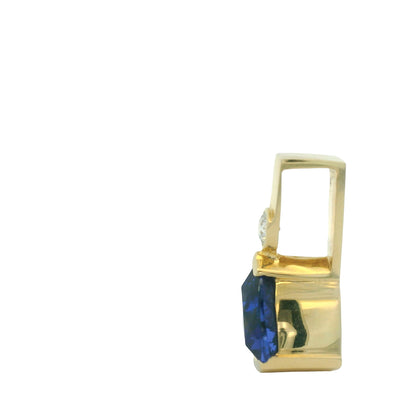 14K Yellow Gold Trillion Tanzanite 6.65Cwt With Natural Round Diamond 0.24 Cwt Pendant Necklace