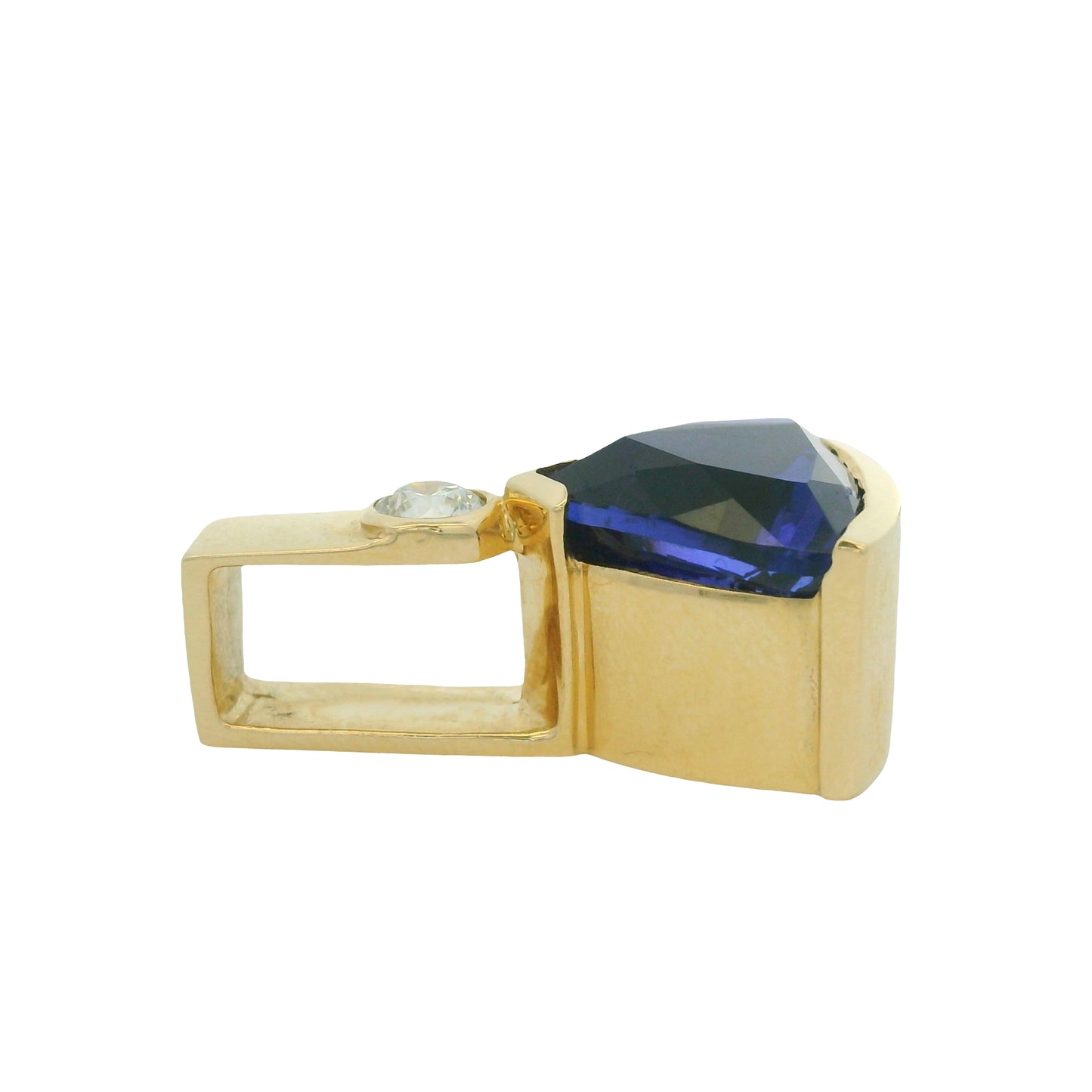 14K Yellow Gold Trillion Tanzanite 6.65Cwt With Natural Round Diamond 0.24 Cwt Pendant Necklace