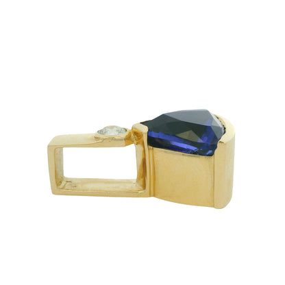 14K Yellow Gold Trillion Tanzanite 6.65Cwt With Natural Round Diamond 0.24 Cwt Pendant Necklace
