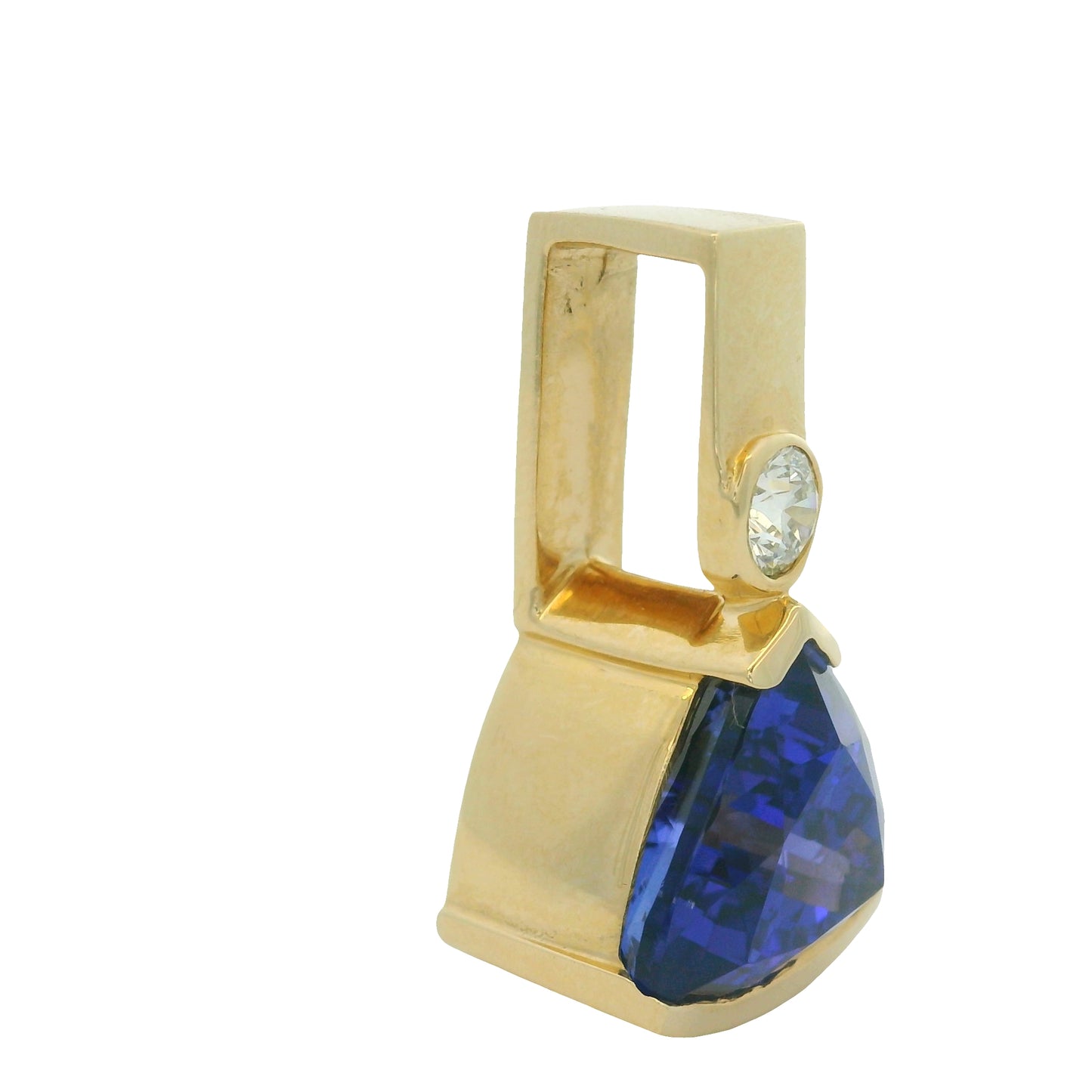 14K Yellow Gold Trillion Tanzanite 6.65Cwt With Natural Round Diamond 0.24 Cwt Pendant Necklace
